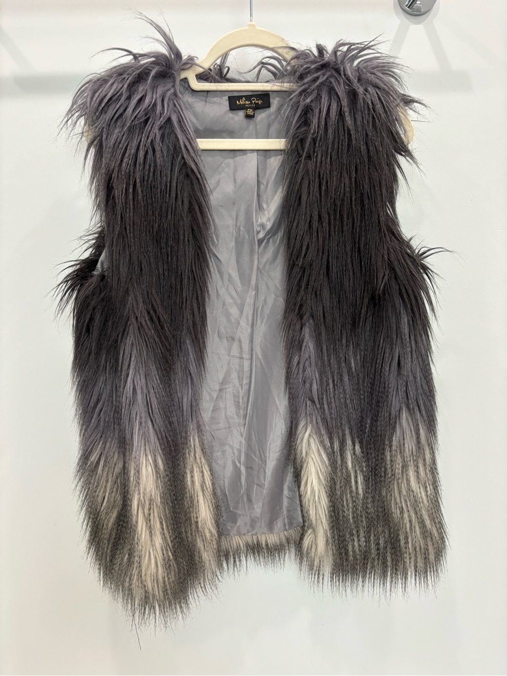 Melissa Paige Gray Faux Fur Teddy Vest with Ombre Trim